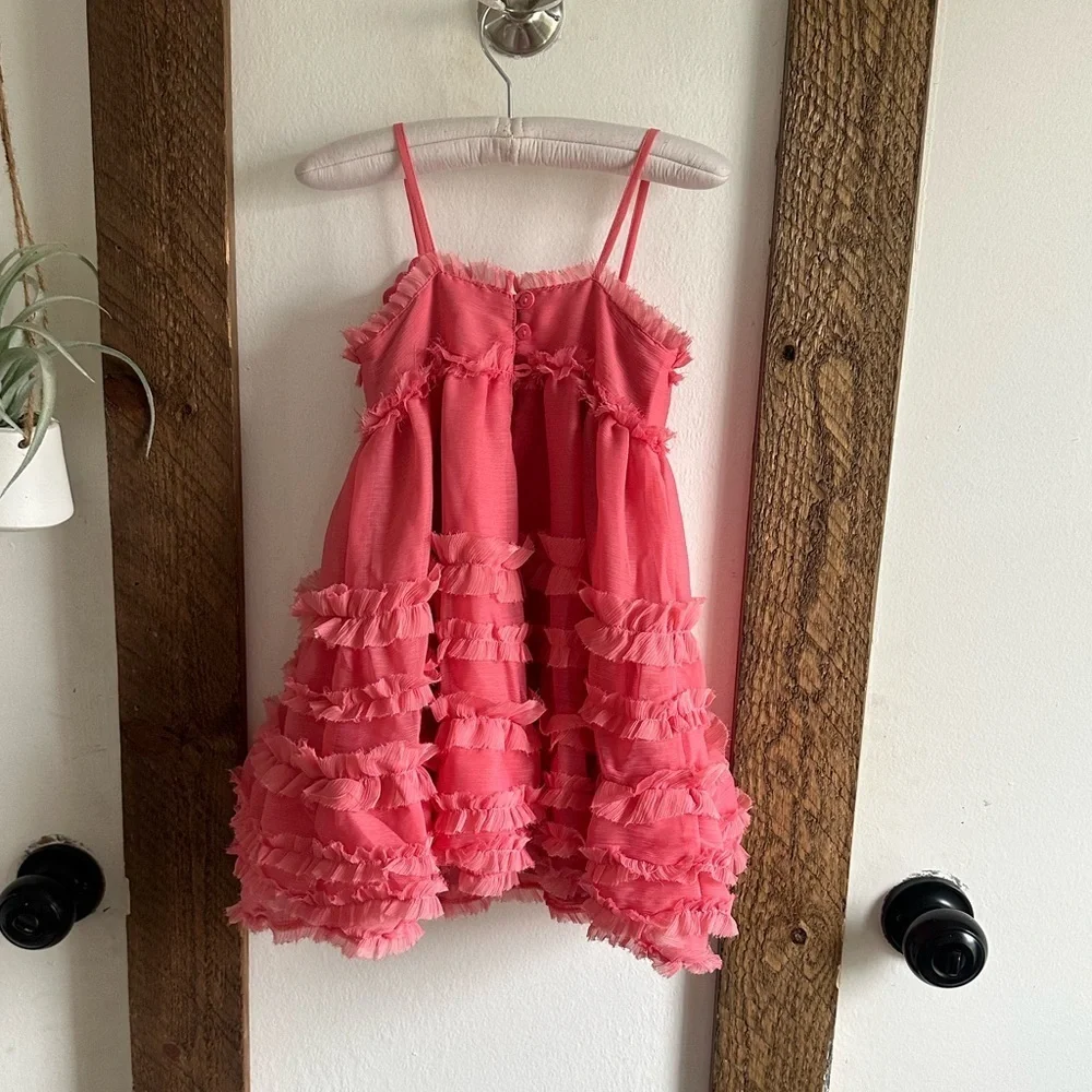 Like new Baby Gap 18-24 Months Girl Pink Passion Tulle Tier Ruffle Dress